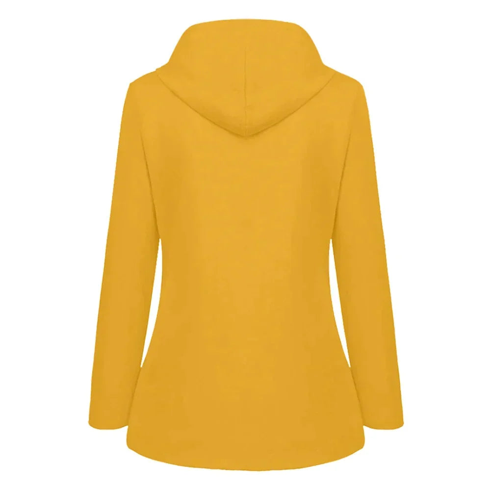 Duurzame waterdichte jas Faye voor dames, combineert functionaliteit met moderne regenstijl.
