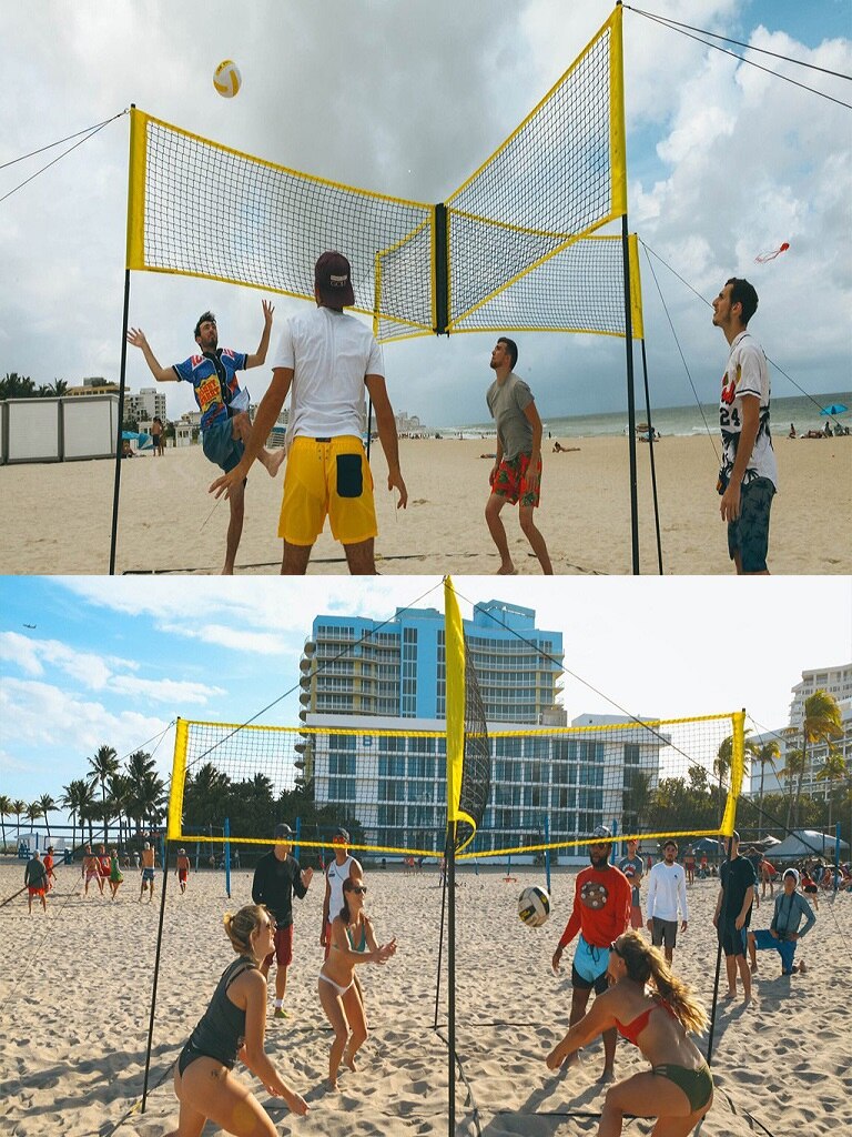 Draagbare crossplay volleybal set voor gezin. Ideaal voor buitenspel, sport en zomeractiviteit.