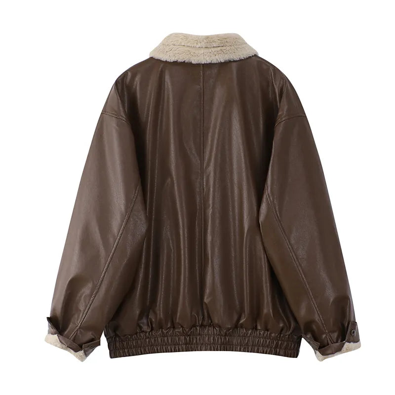 Warme Amanda leren dames jas, bovenkleding in vintage mode met zachte lamswol.