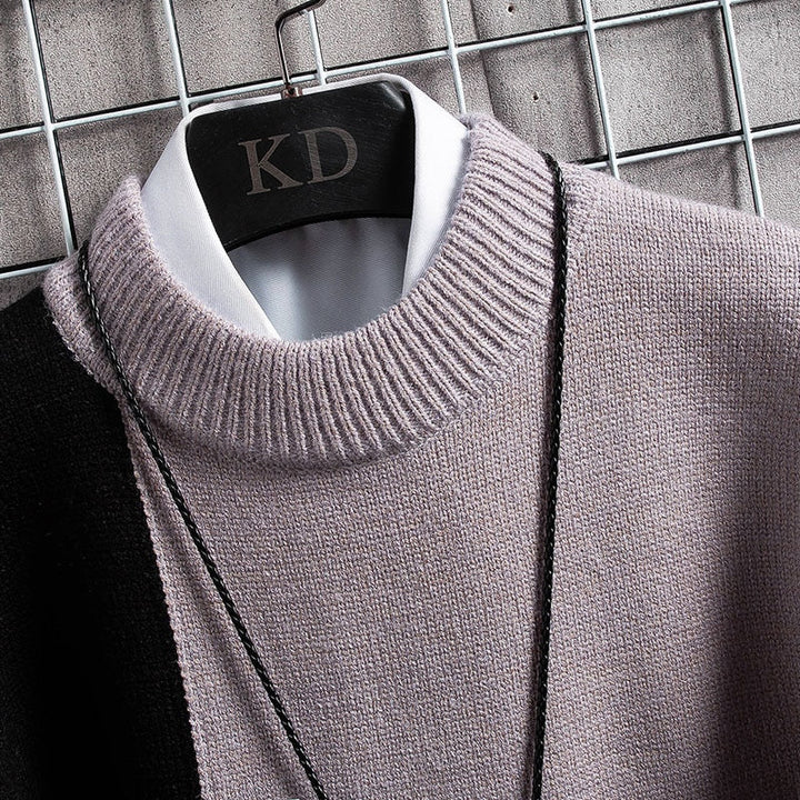 Warme heren trui met patchwork design, unieke pullover voor mannen; perfect voor de winter.