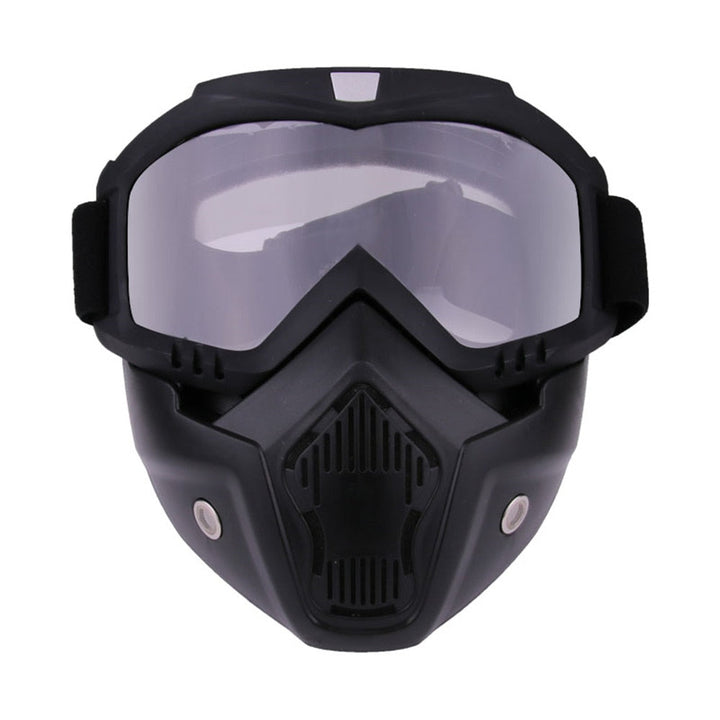 Beschermende sportbril voor outdoor gebruik, met UV-filter en optioneel mondfilter.