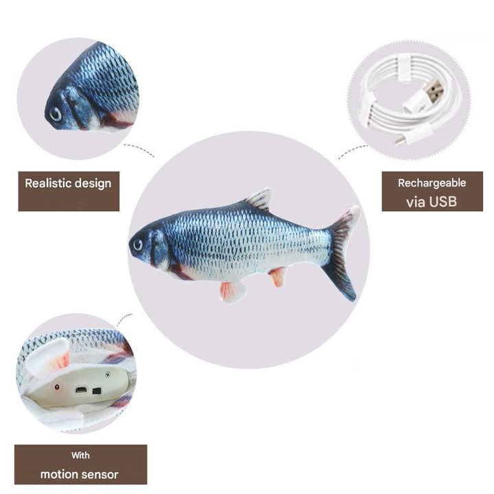 Vrolijke hond speelt met het interactieve FlippyFish speelvisje, perfect voor stimulatie en actief speelplezier.