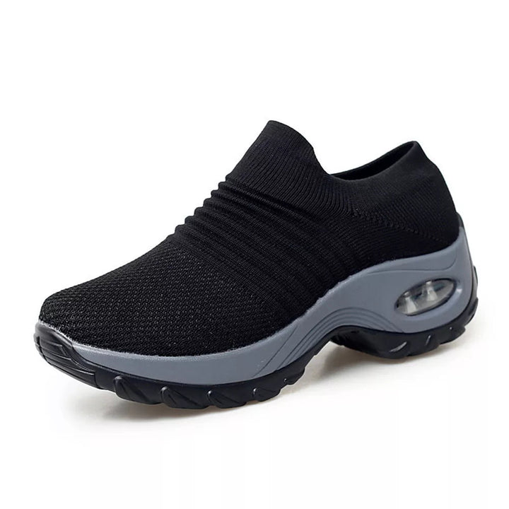 Close-up van de luchtkussen zool van JoliensSneaks orthopedische dames sneakers voor optimale demping en stabiliteit.