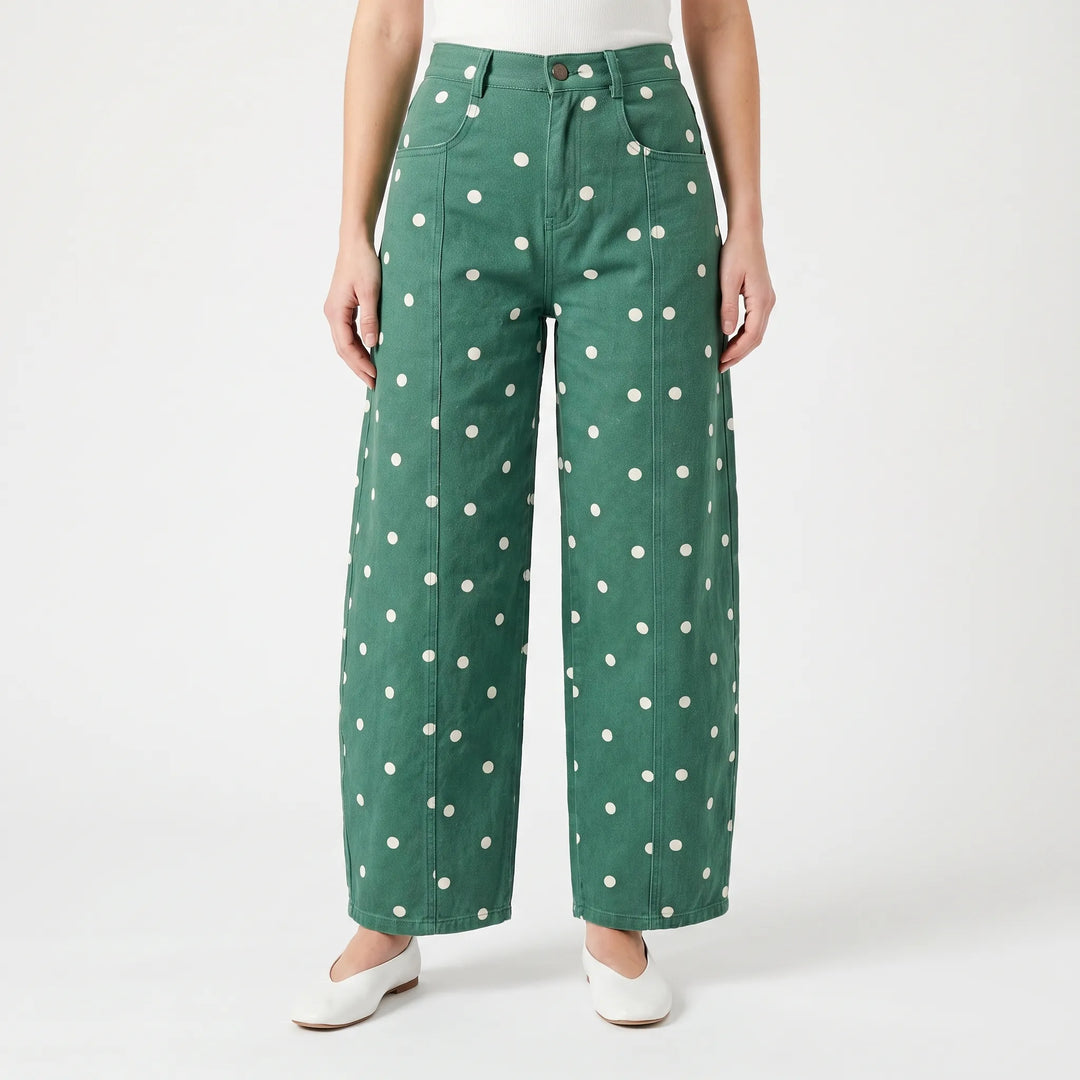 Modieuze high-waist barreljeans voor dames, met retroprint en comfortabele enkellengte pasvorm.