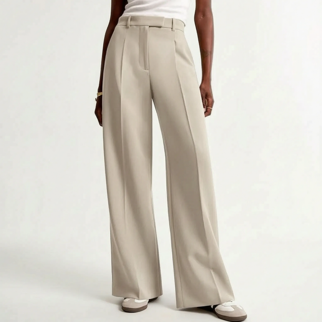 Veelzijdige damesmode: wijde pijp broek met hoge taille. Geschikt voor zowel casual als zakelijke looks.