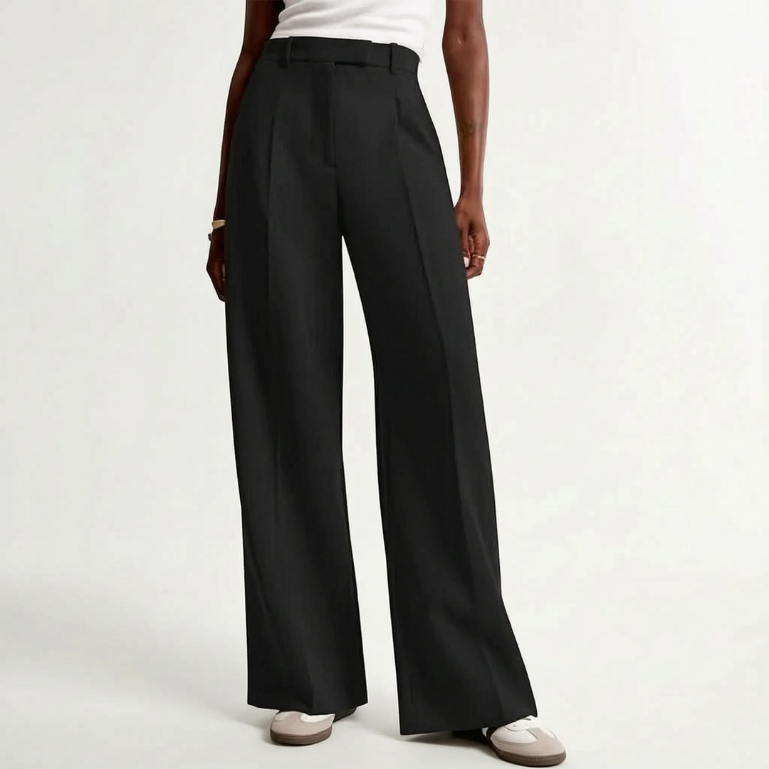 Stijlvolle damesbroek met wijde pijpen en hoge taille, perfecte keuze voor een chique en comfortabele outfit.