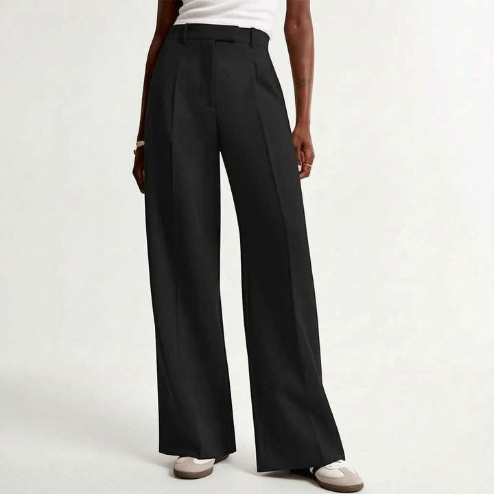 Stijlvolle damesbroek met wijde pijpen en hoge taille, perfecte keuze voor een chique en comfortabele outfit.