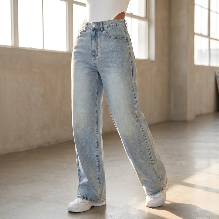 Dames high-waisted wijde jeans van comfortabel denim. Ideaal voor een stijlvolle, casual look.