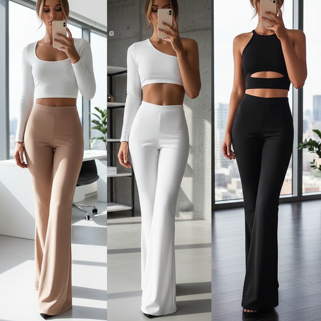 Dames hooggetailleerde flared broek met wijde pijpen, elegant en comfortabel voor vrouwenmode.