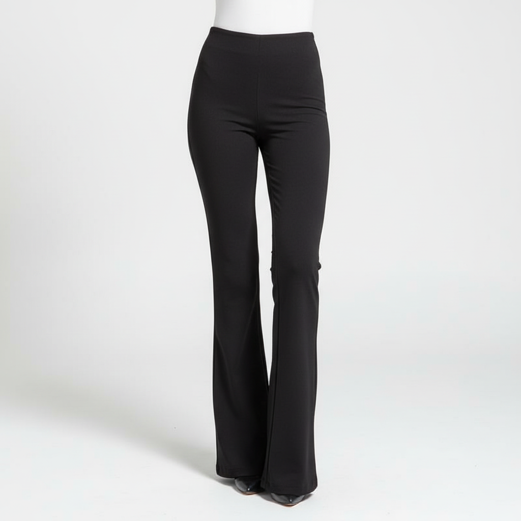 Blauwe hooggetailleerde flared damesbroek, modieus en een trendy toevoeging aan je garderobe.