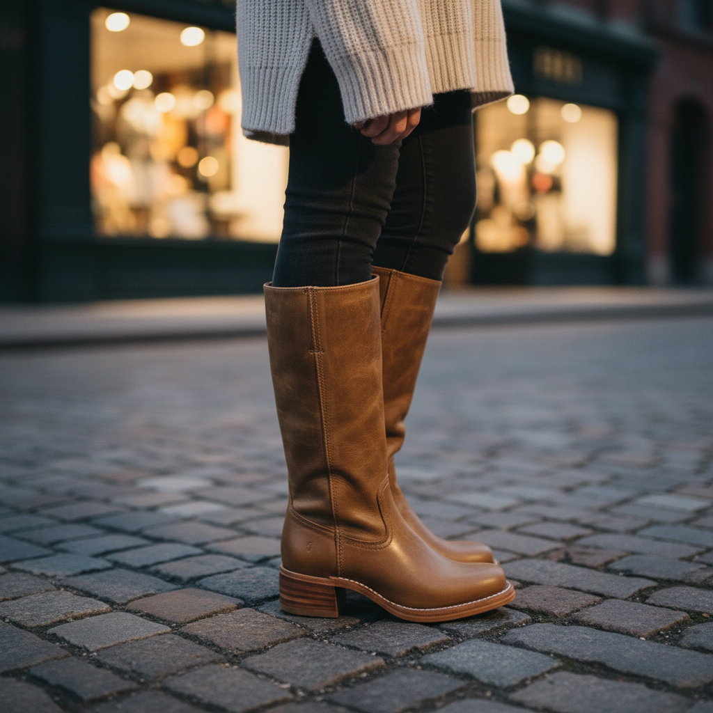 Dames Serena hoge leren laarzen met tijdloze stijl. Ideaal voor herfst en winter, comfortabel en modieus.