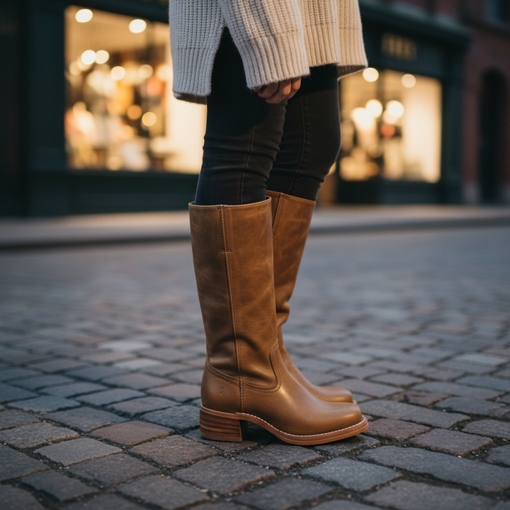 Dames Serena hoge leren laarzen met tijdloze stijl. Ideaal voor herfst en winter, comfortabel en modieus.