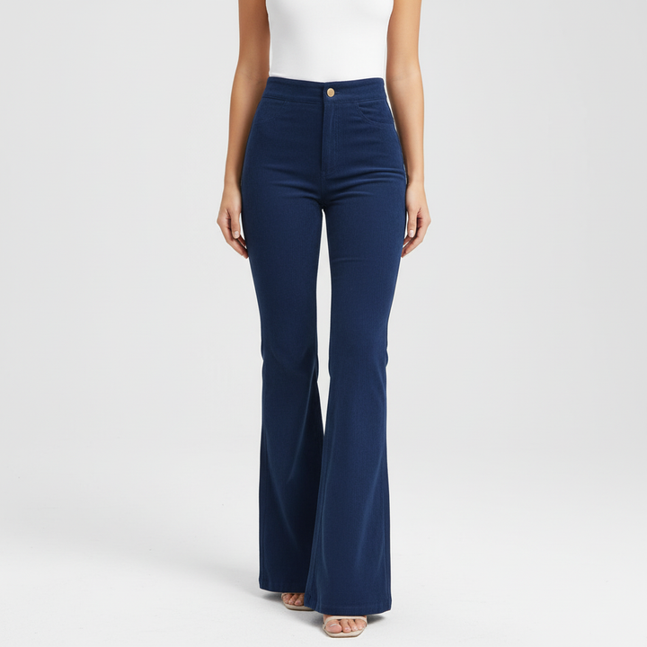 Stijlvolle Bettina flared broek voor dames met hoge taille. Comfortabel, elegant en met wijde pijpen voor een chique uitstraling.