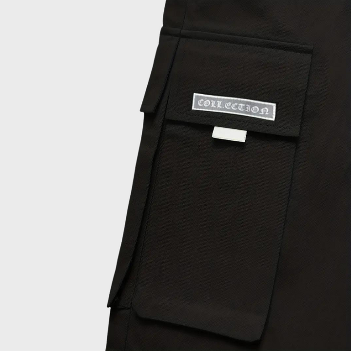 Stijlvolle heren cargo broek, grijs, met functionele zakken en een verstelbaar koord.