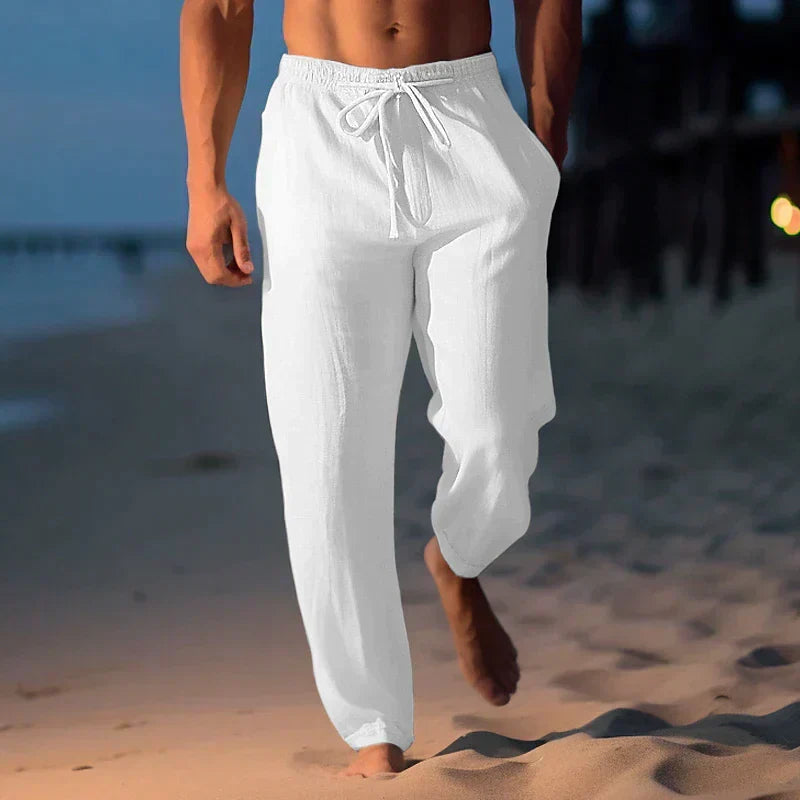 Stijlvolle heren linnen broek, ideaal voor lente en zomer. Geschikt als strandkleding of casual mode.