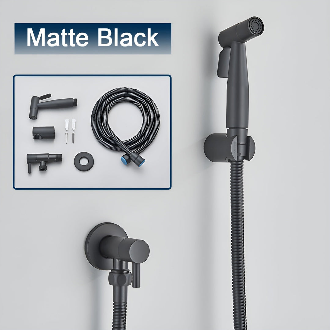 Compacte AquaGleam bidet-sproeikop met wandbevestiging, roestvrijstaal voor superieure waterreiniging en frisheid.