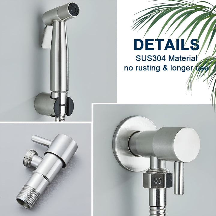 Ultieme hygiëne met de AquaGleam roestvrijstalen bidet-sproeikop, perfect voor elke moderne badkamer en toilet.