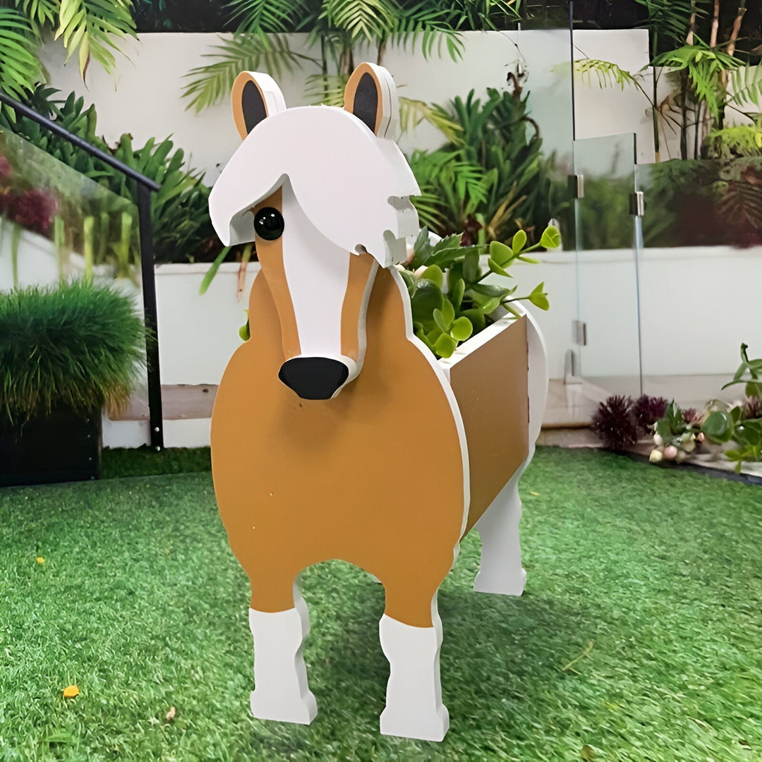 Set schattige dieren plantenbakken: koe, vos, geit, paard, varken. Voor tuin en kamerdecoratie.