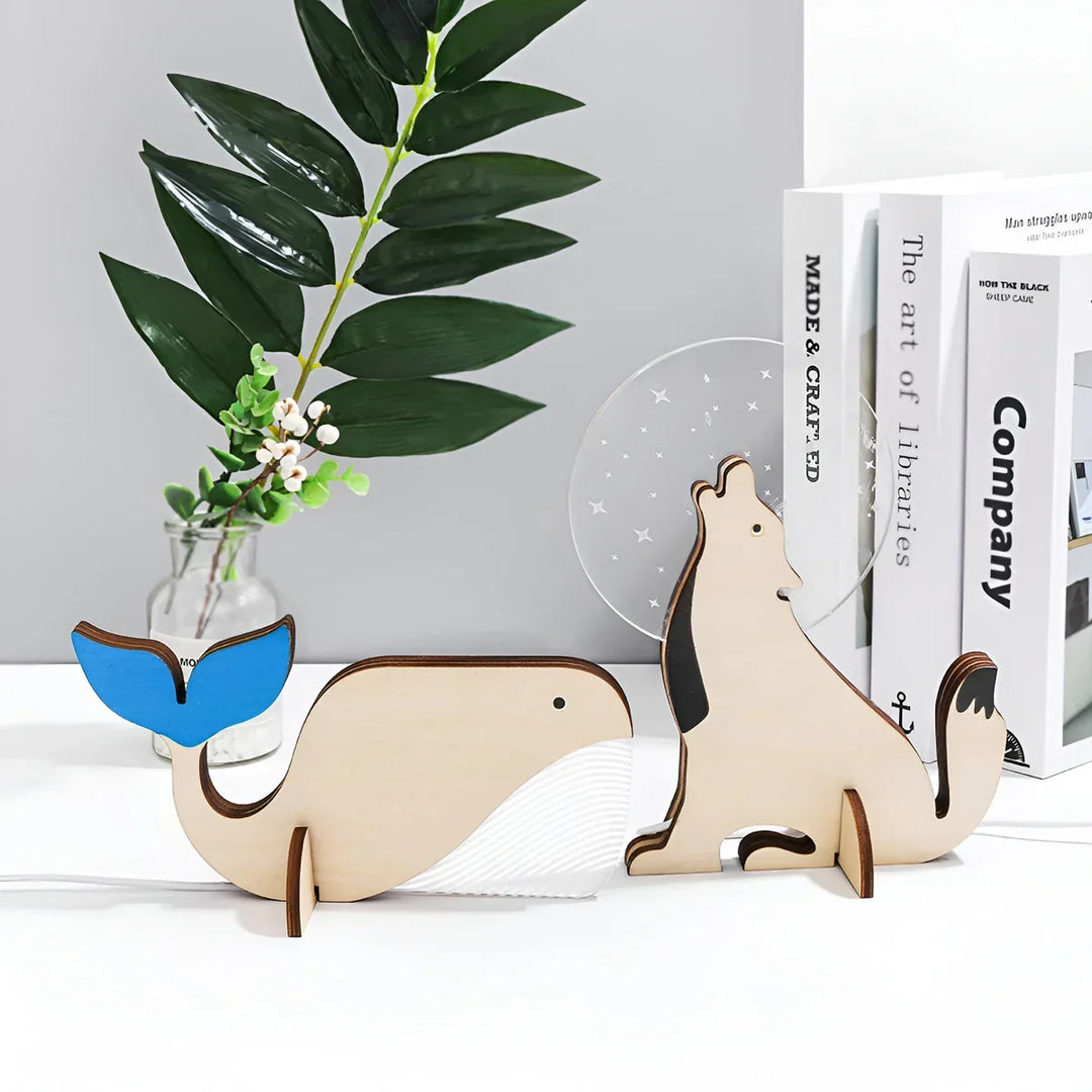 Betoverende houten walvis nachtlamp, LED verlichting en unieke kinder decoratie voor zachte sfeer.