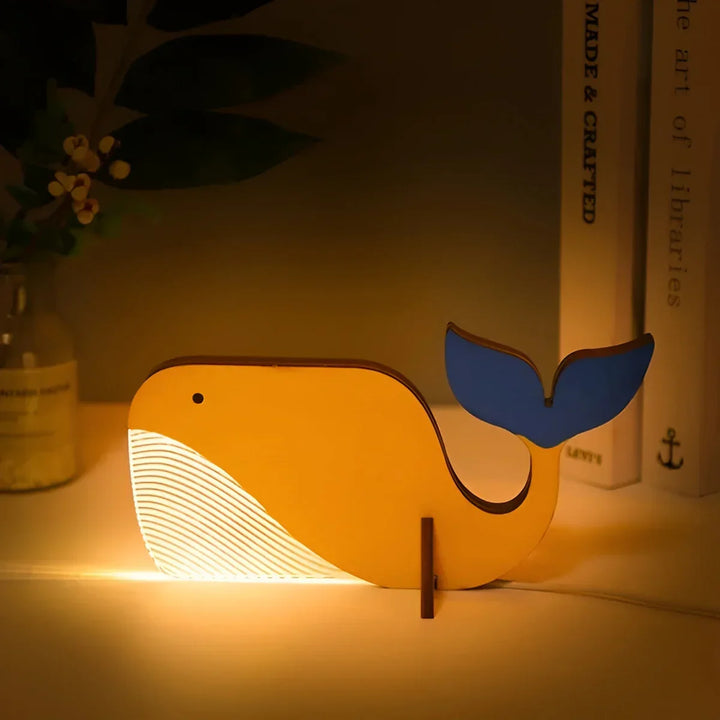 Modern houten dieren nachtlampje met energiezuinige LED verlichting, ideaal als kinderkamer decoratie.