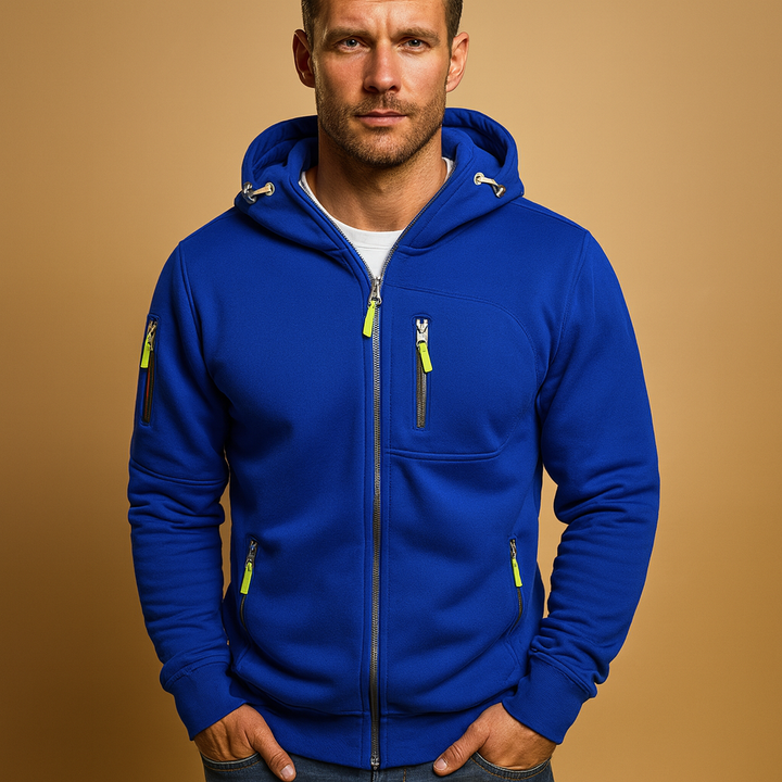 Stijlvol heren vest met rits en capuchon, perfect voor gelaagde casual outfits en sportieve herenmode.
