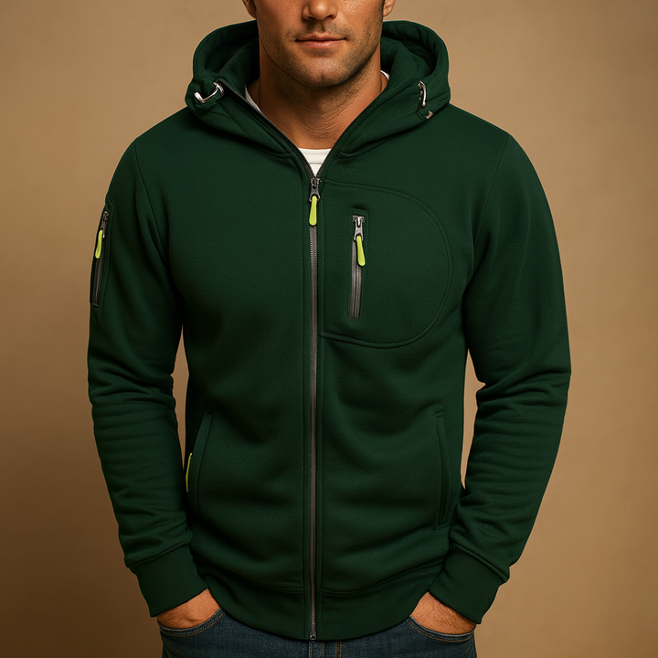Casual heren hoodie met ritssluiting en capuchon, ideaal voor dagelijks gebruik, wandelen of ontspannen thuis.