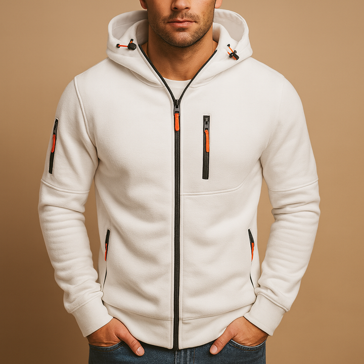 Heren hoodie met ritssluiting en verstelbare capuchon, ideaal voor casual kleding en sportieve herenmode.