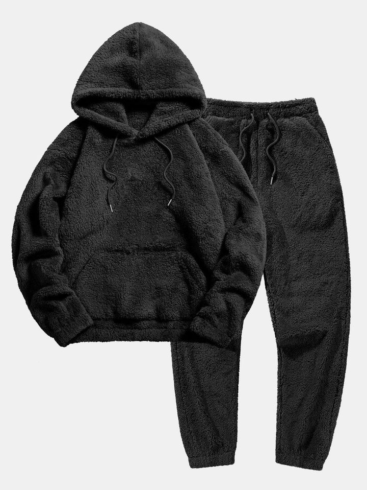 Dames en heren comfortabele fleece loungeset: warme hoodie en jogger perfect voor vrije tijd.