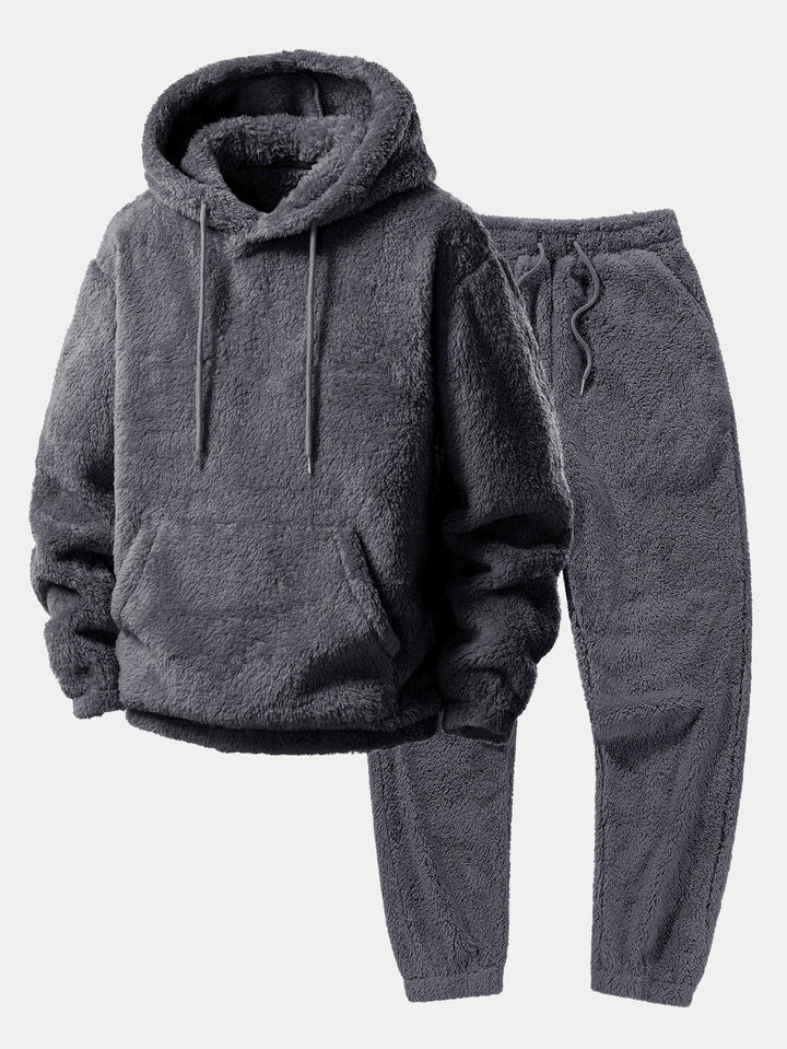 Warme unisex fleece set met capuchon hoodie en joggingbroek, ideaal voor de koude seizoenen.
