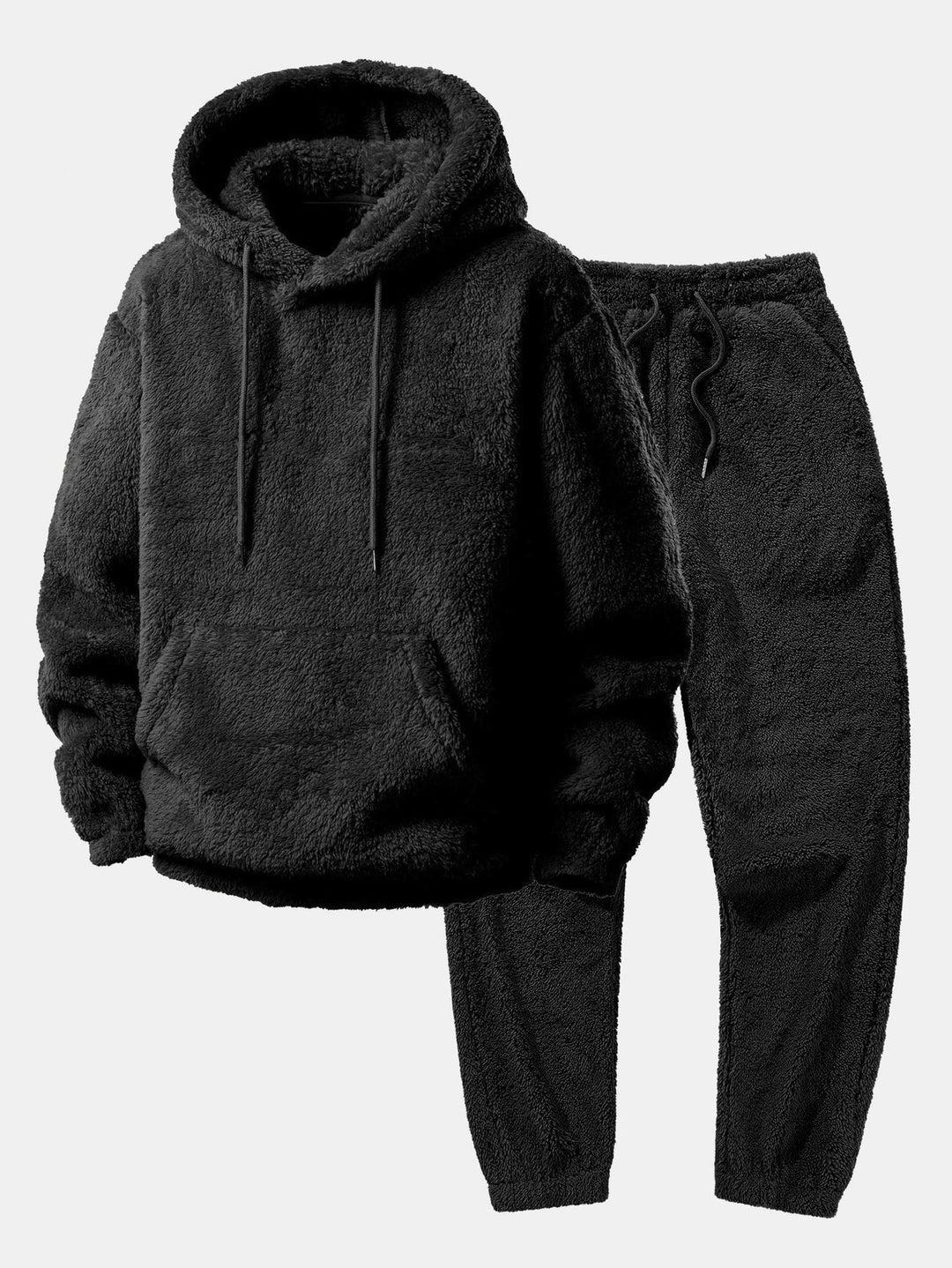 Casual unisex fleece loungeset voor ontspanning, met warme hoodie en zachte jogger broek.