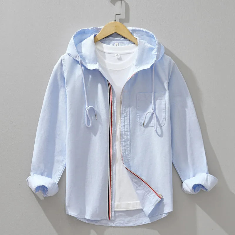 Unisex linnen hoodie met capuchon en borstzak, ideaal voor lente/zomer. Comfortabel casual vest.