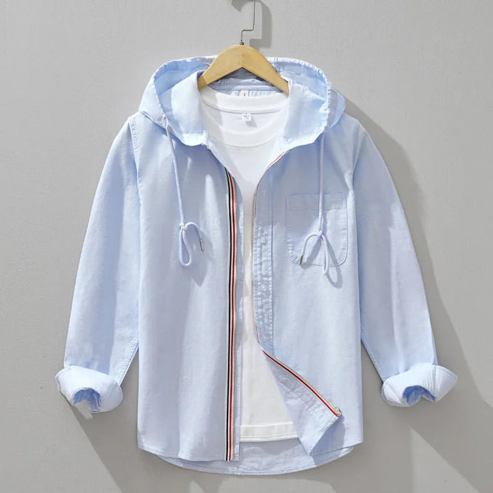 Unisex linnen hoodie met capuchon en borstzak, ideaal voor lente/zomer. Comfortabel casual vest.