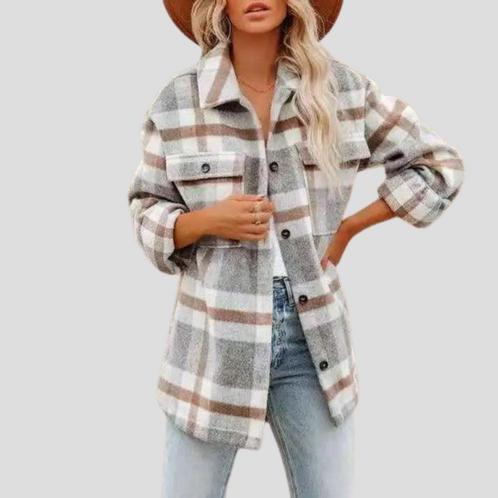 Comfortabele geruite dames hemdjas met borstzakken. Ideaal als casual overshirt of trendy tussenjas voor elk seizoen.