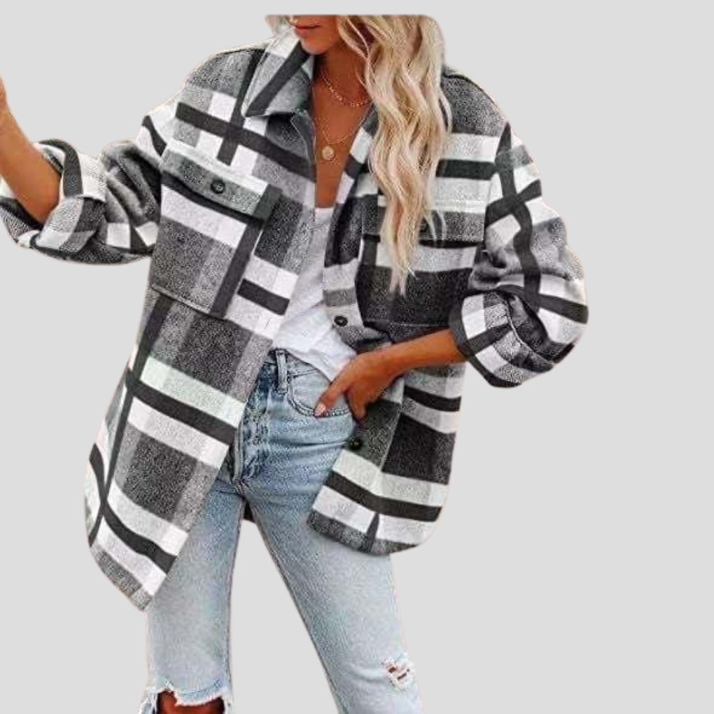 Zachte geruite dames hemdjas met comfortabele pasvorm. Stijlvol overshirt, perfect voor een relaxte maar modieuze uitstraling.