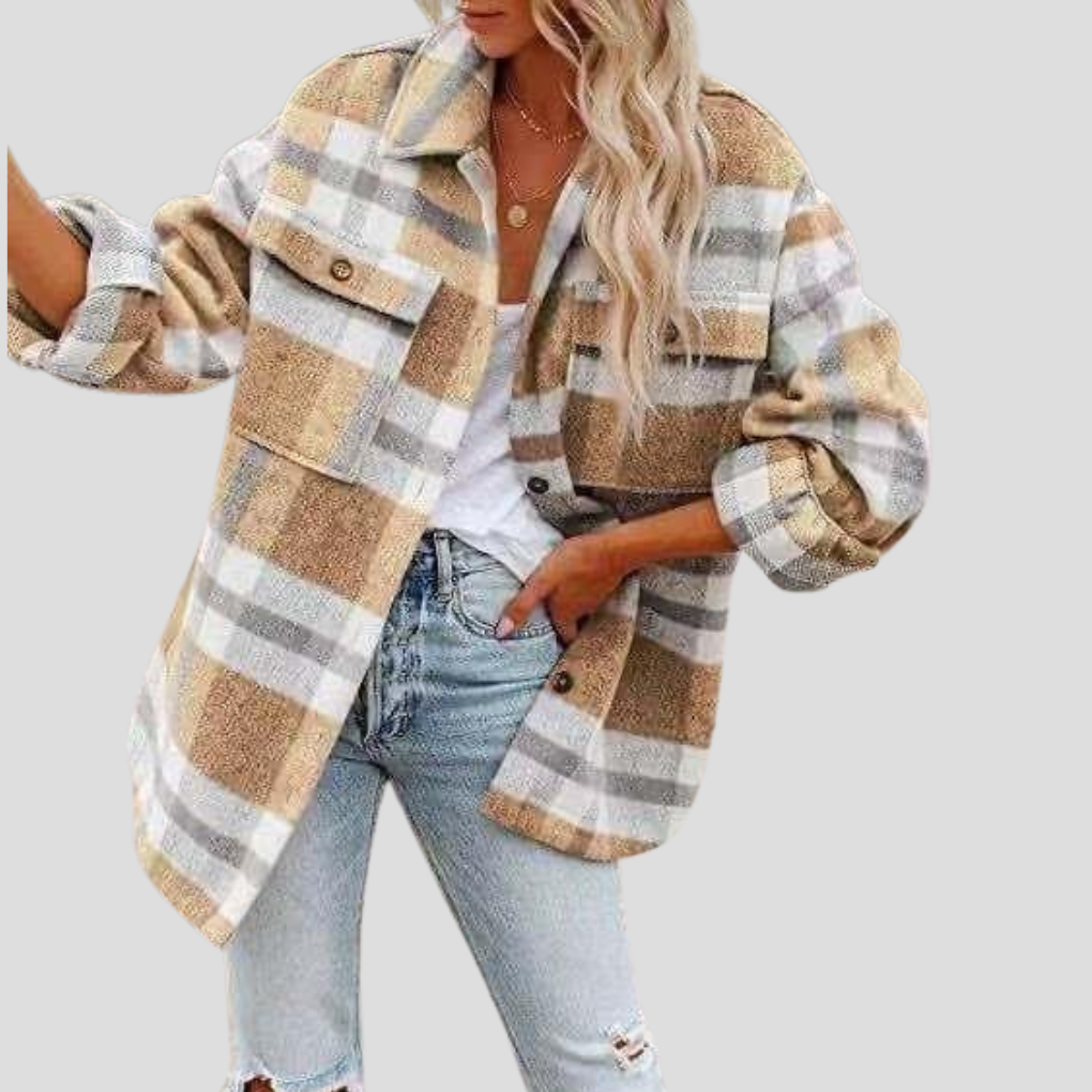 Trendy dames geruite hemdjas, een essentieel laagjesstuk. Comfortabel overshirt 'Abbey' voor een moderne, casual stijl.