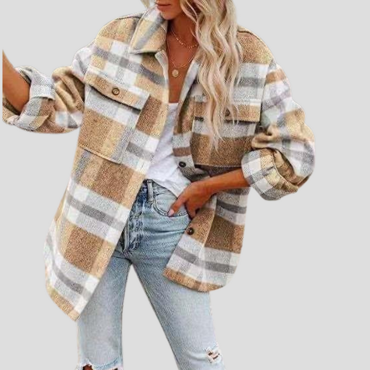 Trendy dames geruite hemdjas, een essentieel laagjesstuk. Comfortabel overshirt 'Abbey' voor een moderne, casual stijl.