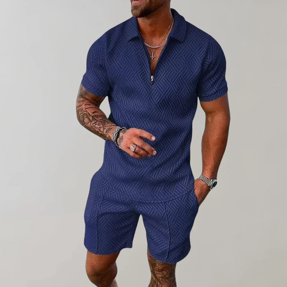 Luchtig tweedelig zomerset voor heren. Casual mannenmode van Hoymans, perfect als strandkleding of ontspannen zomeroutfit.