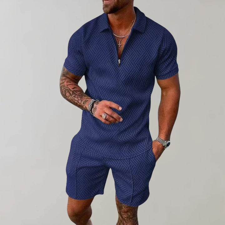 Luchtig tweedelig zomerset voor heren. Casual mannenmode van Hoymans, perfect als strandkleding of ontspannen zomeroutfit.