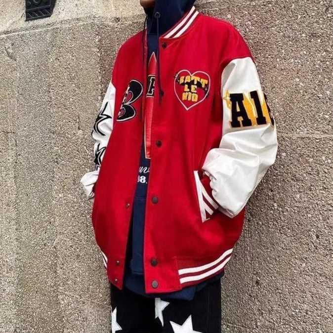 Heren baseball jack voor herfst/winter, warme Amerikaanse bovenkleding, casual en stoere stijl.