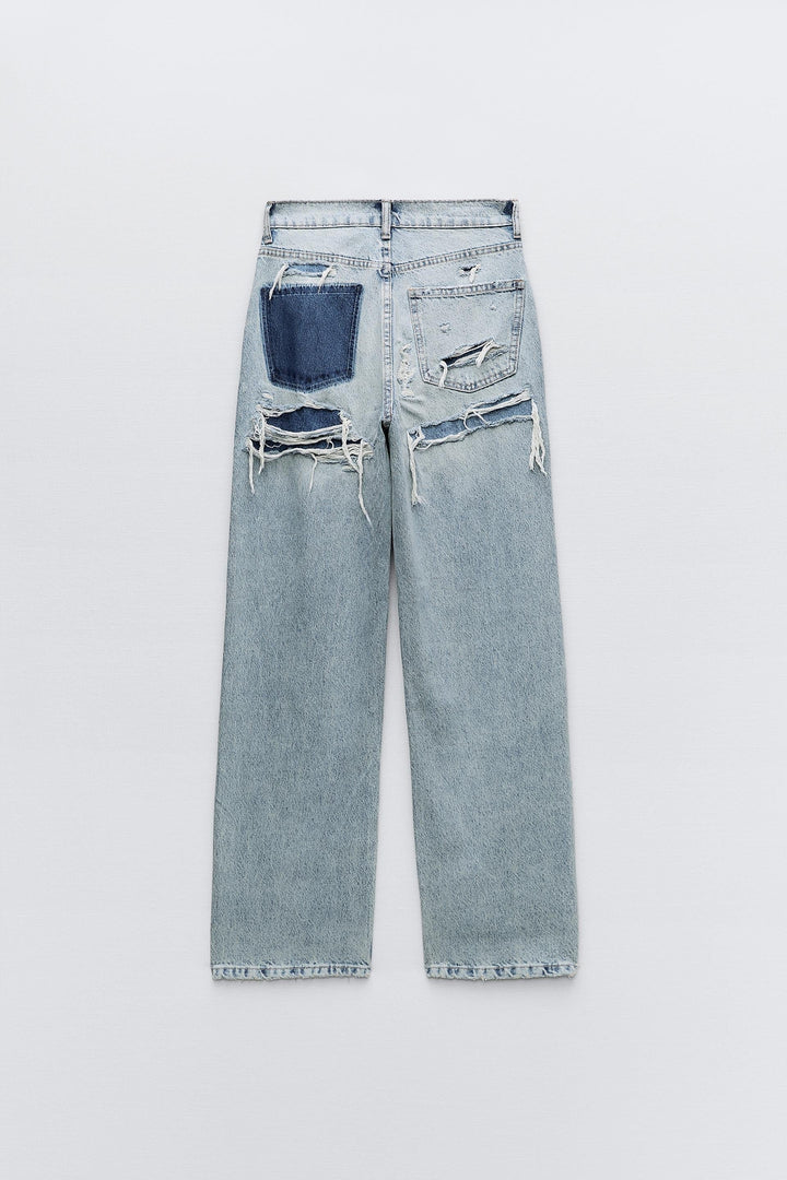 Damesjeans in wideleg pasvorm met trendy ripped look, voor een fashionable en comfortabele uitstraling.