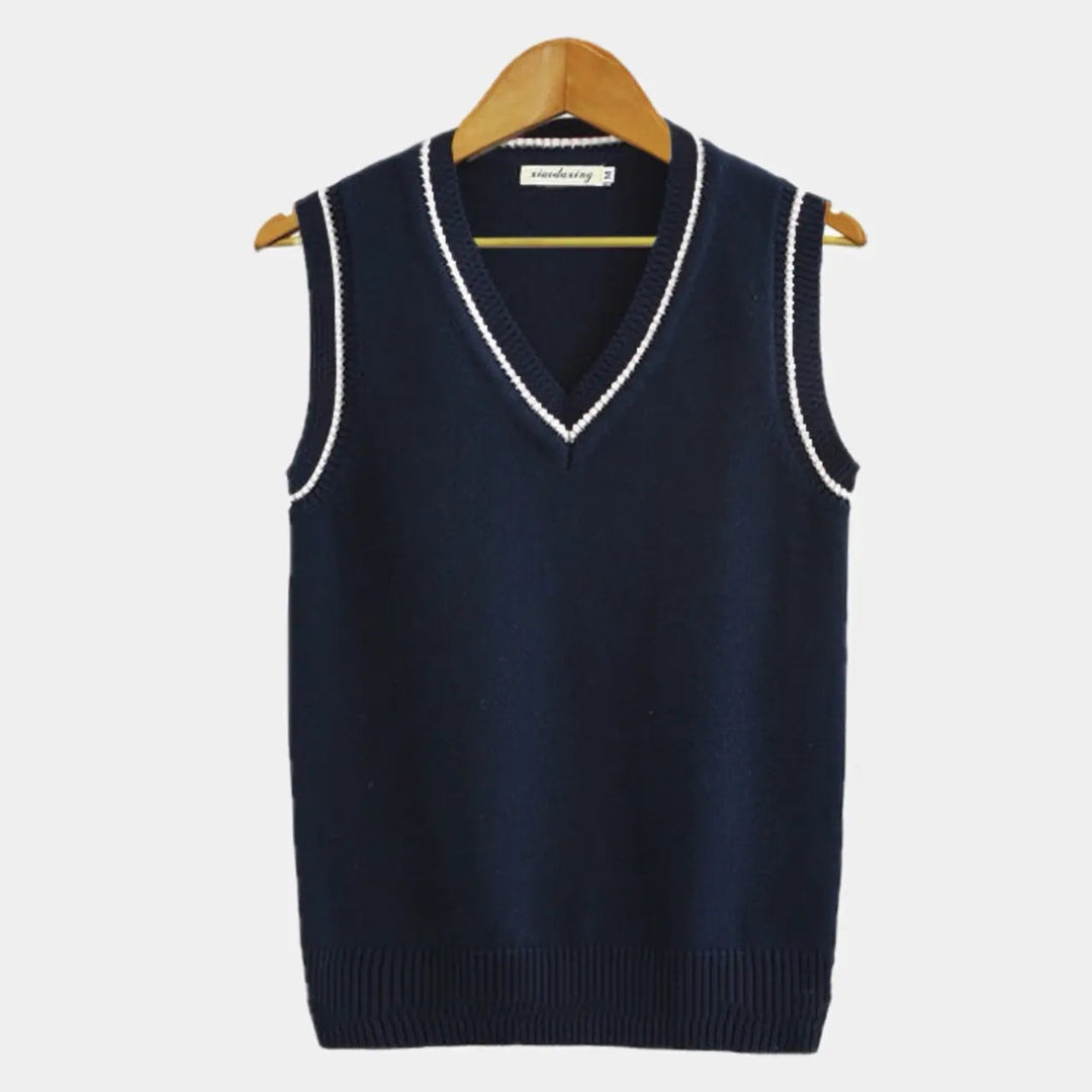 Dames mouwloos sweater vest in klassieke college stijl. Een veelzijdig item voor sportieve dameskleding.