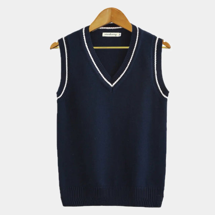 Dames mouwloos sweater vest in klassieke college stijl. Een veelzijdig item voor sportieve dameskleding.