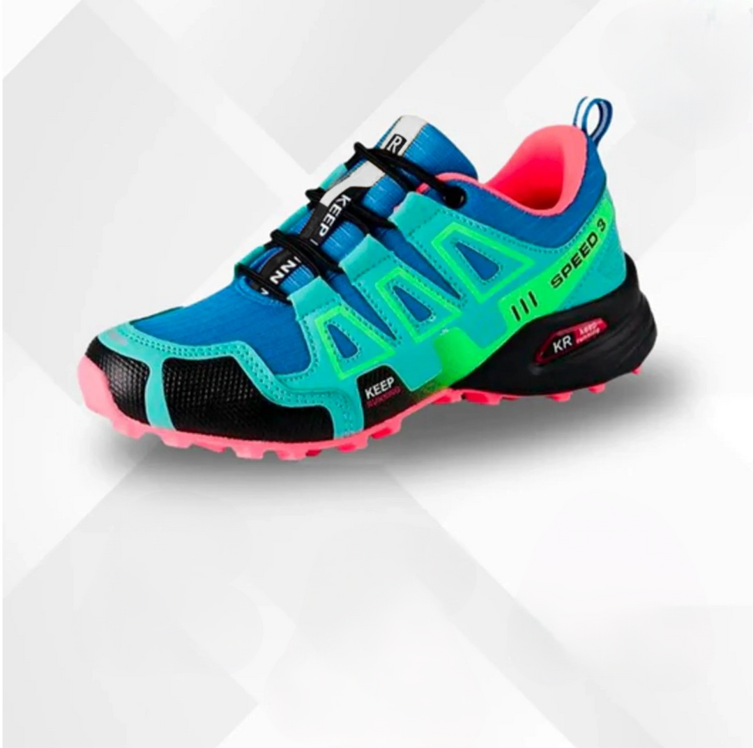 Zij-aanzicht van de antislipzool van de orthopedische Alpena wandelschoenen voor dames en heren, met goede grip.