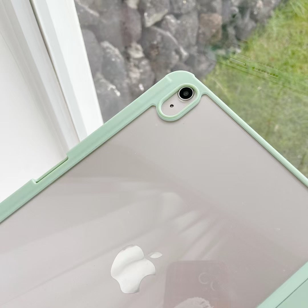 Mintgroene schokabsorberende siliconen iPad hoes, een Origami Smart Case met duurzame tabletbescherming.