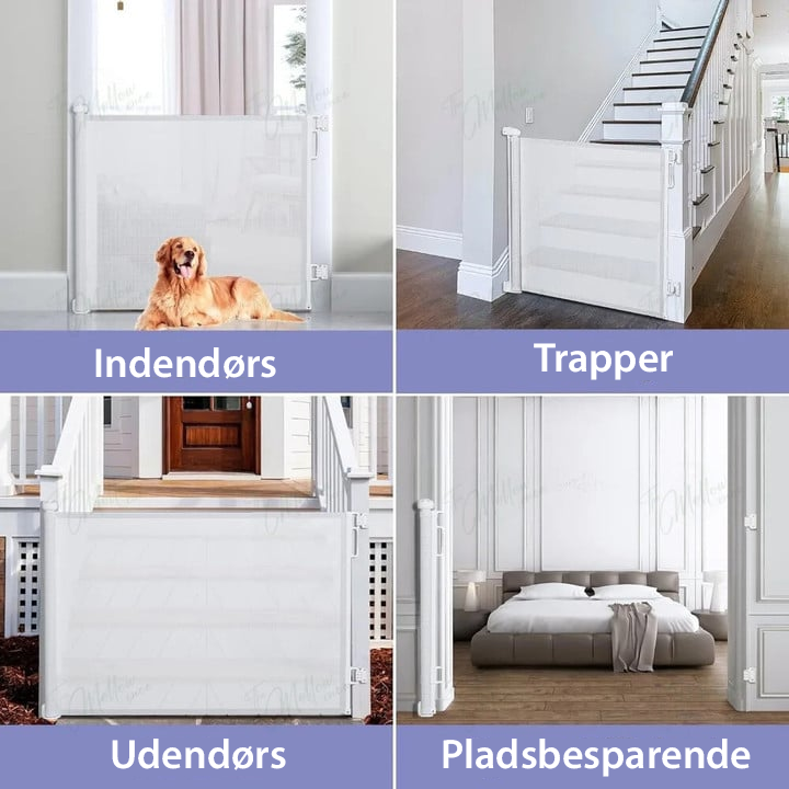 Multifunctioneel uittrekbaar veiligheidshekje voor kinderen en huisdieren, verkrijgbaar in diverse kleuren.