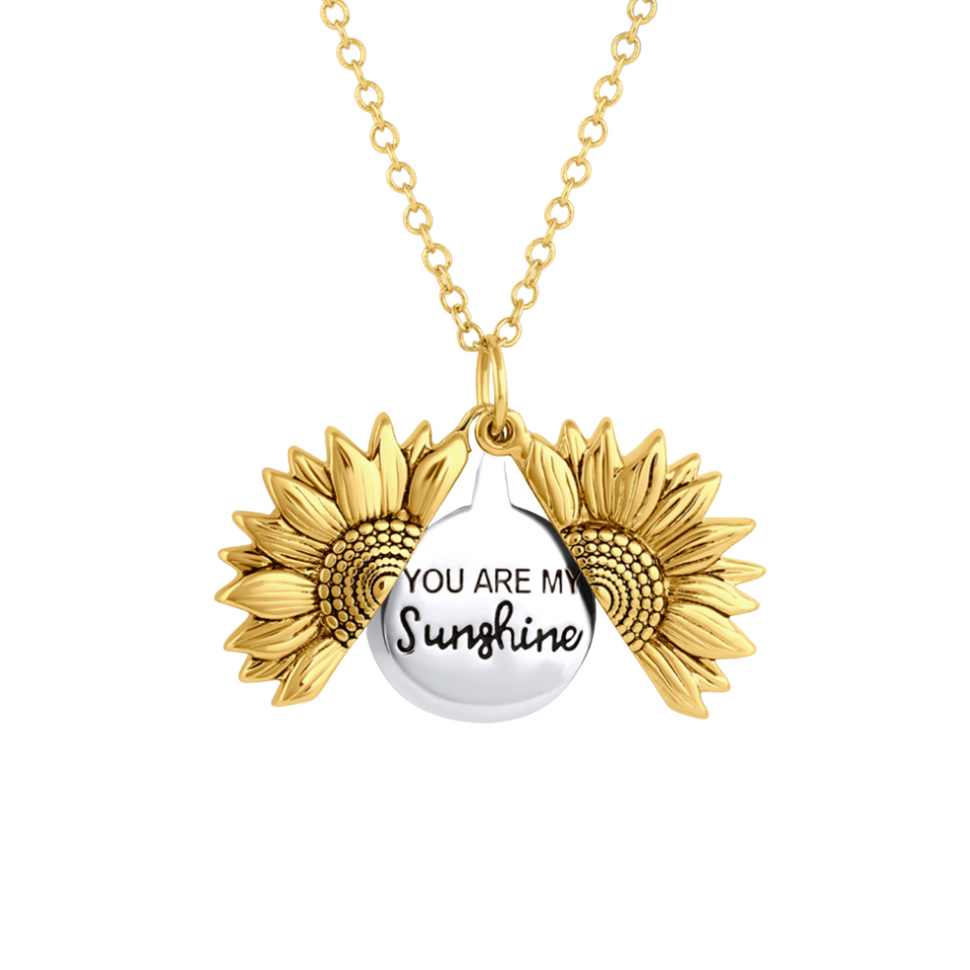 Vergulde damesketting Solara met 'You Are My Sunshine' hanger, symboliseert geluk en positiviteit.