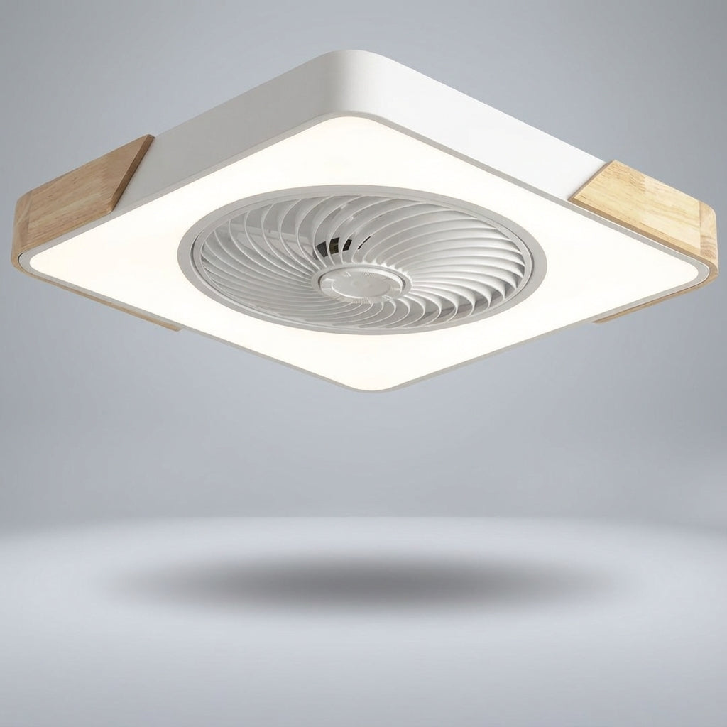 Elegante plafondventilator met geïntegreerde LED-lamp, perfect voor slaapkamer of woonkamer interieur.