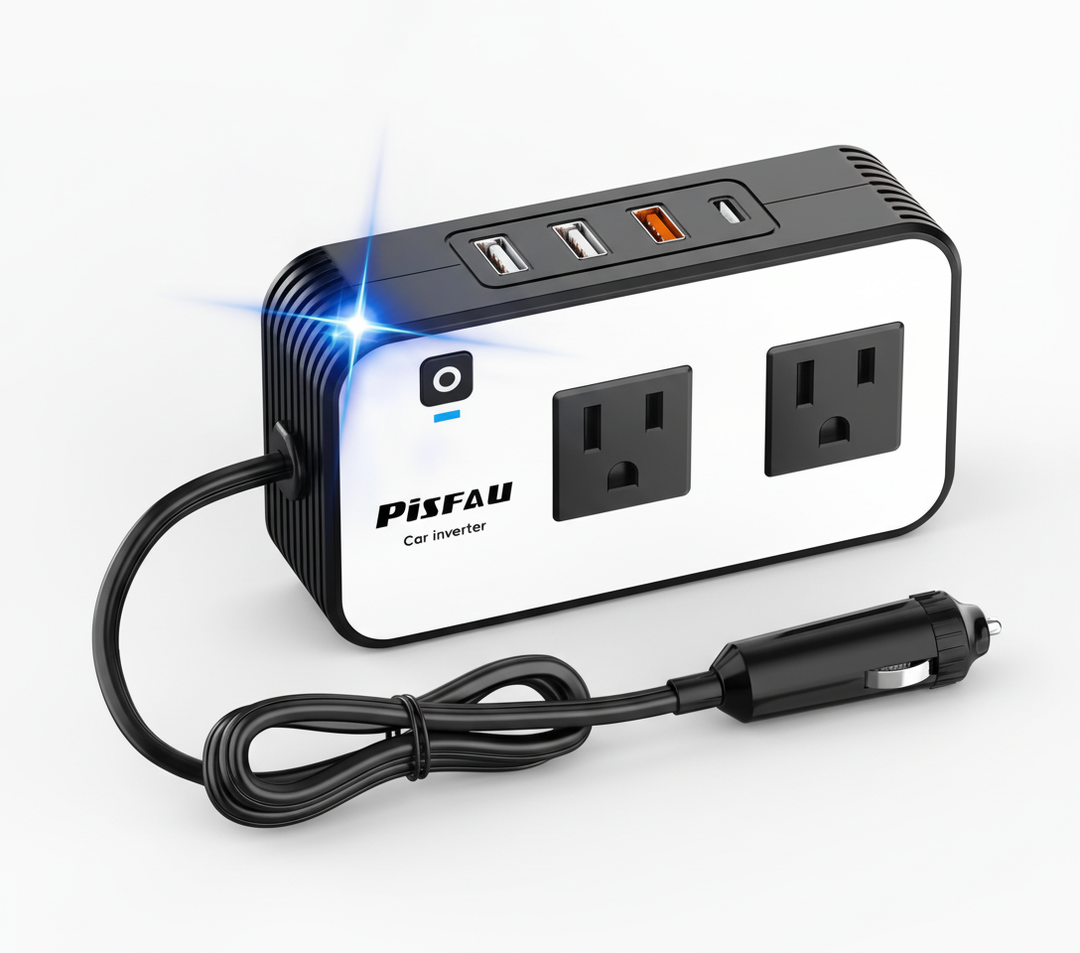 Draagbare 200W auto-omvormer met USB-C & USB-A voor betrouwbare stroomvoorziening onderweg, een must-have gadget in elke auto.