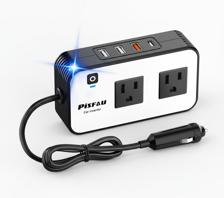 Draagbare 200W auto-omvormer met USB-C & USB-A voor betrouwbare stroomvoorziening onderweg, een must-have gadget in elke auto.