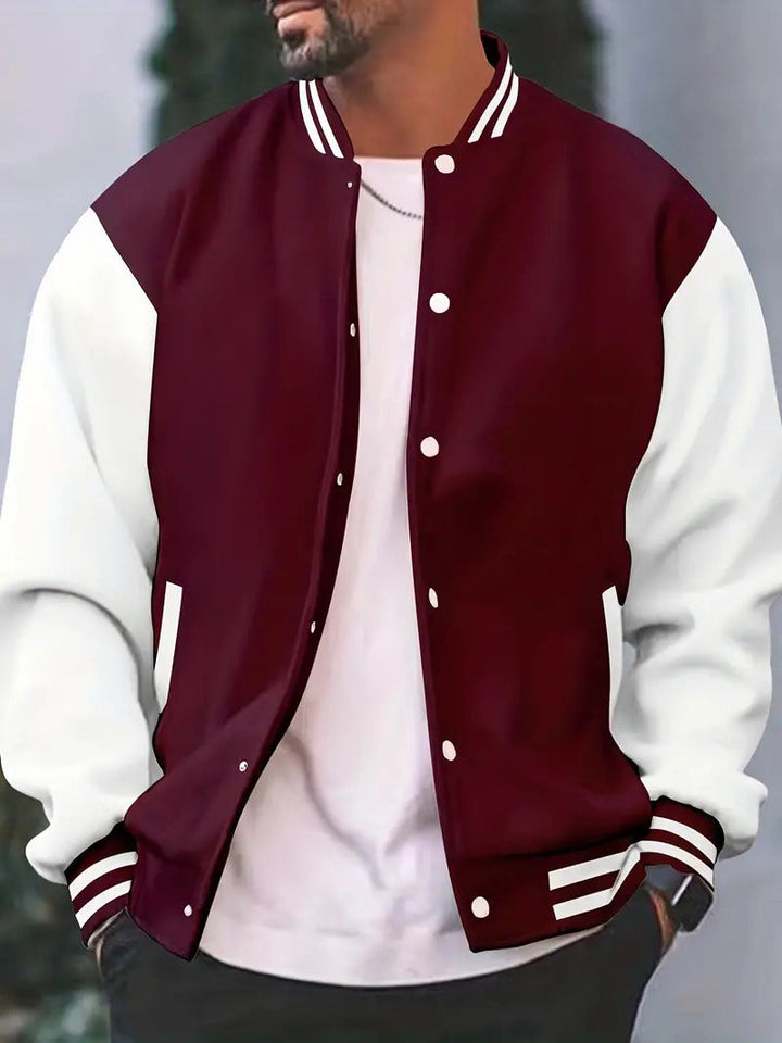 Hoymans heren jas: comfortabel polyester baseballjack in bomberstijl. Perfect voor casual herfstmode.